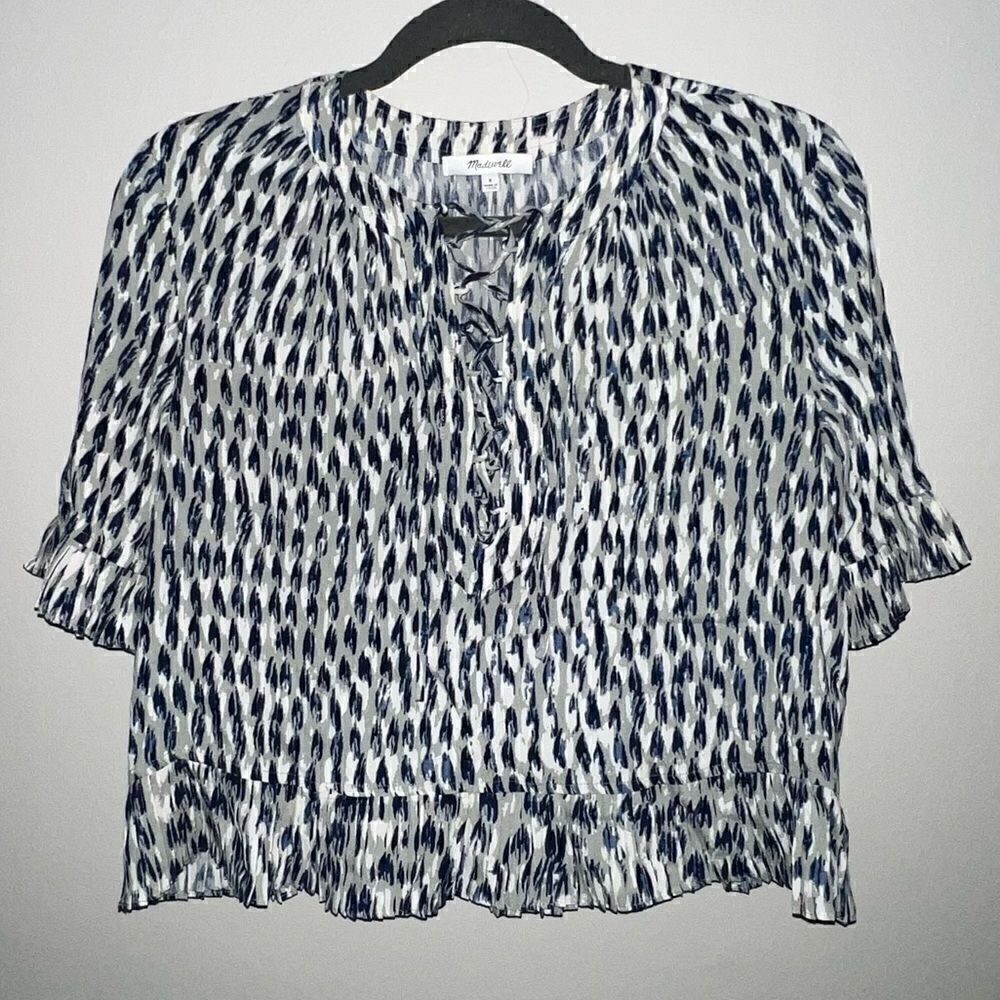 Madewell Sunpleat Lace-Up Top w/Painted Feathers - Sz S - Picture 5 of 16